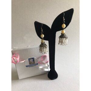 Vintage Double Pearl Pierced Wire Chandelier Dangle Earrings 11 Elongated